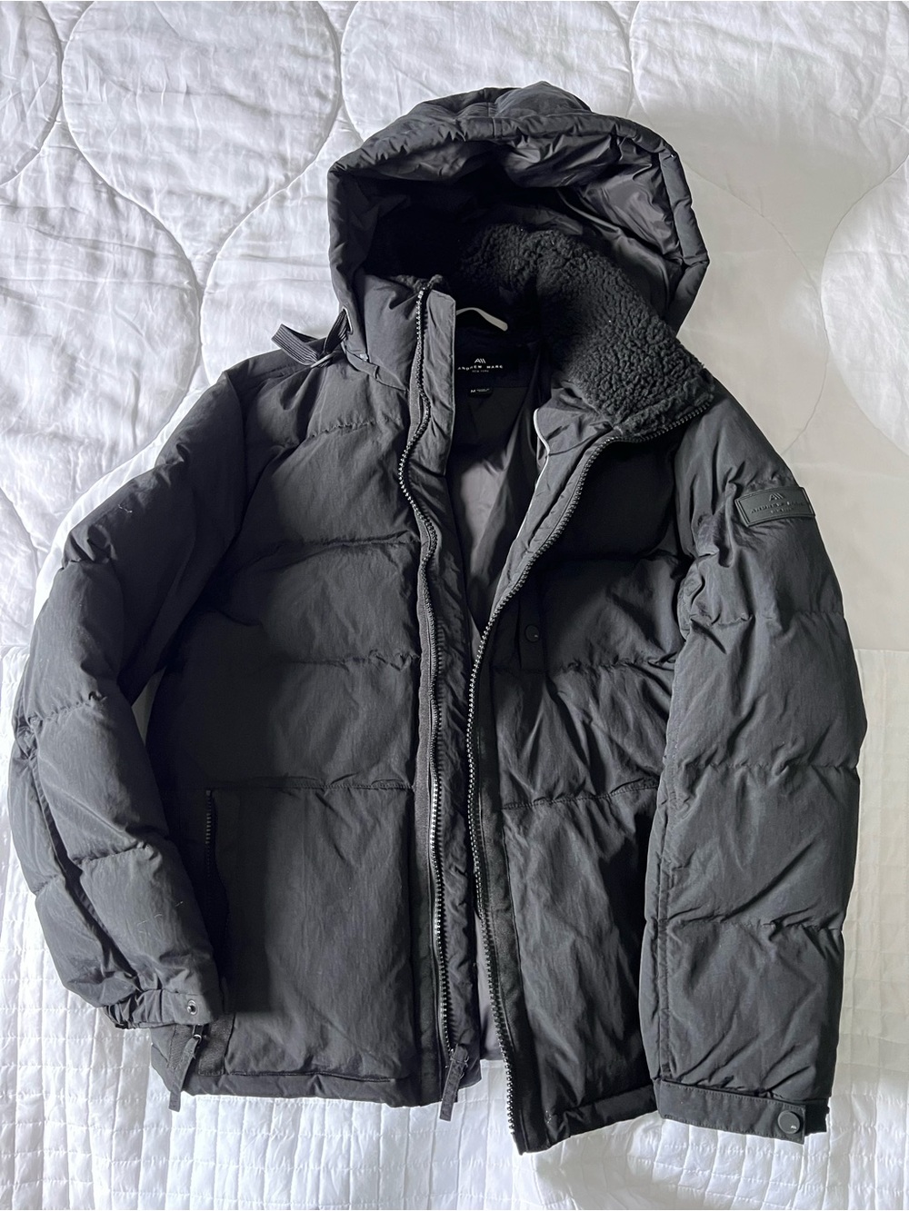 Andrew Marc Black Hooded Quilted Puffer Jacket